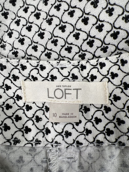 LOFT Women’s White/Black Clover Print Linen Shorts - 10