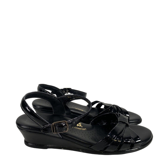 SAS Women's Black Patent Slingback Wedge Sandals - 6.5