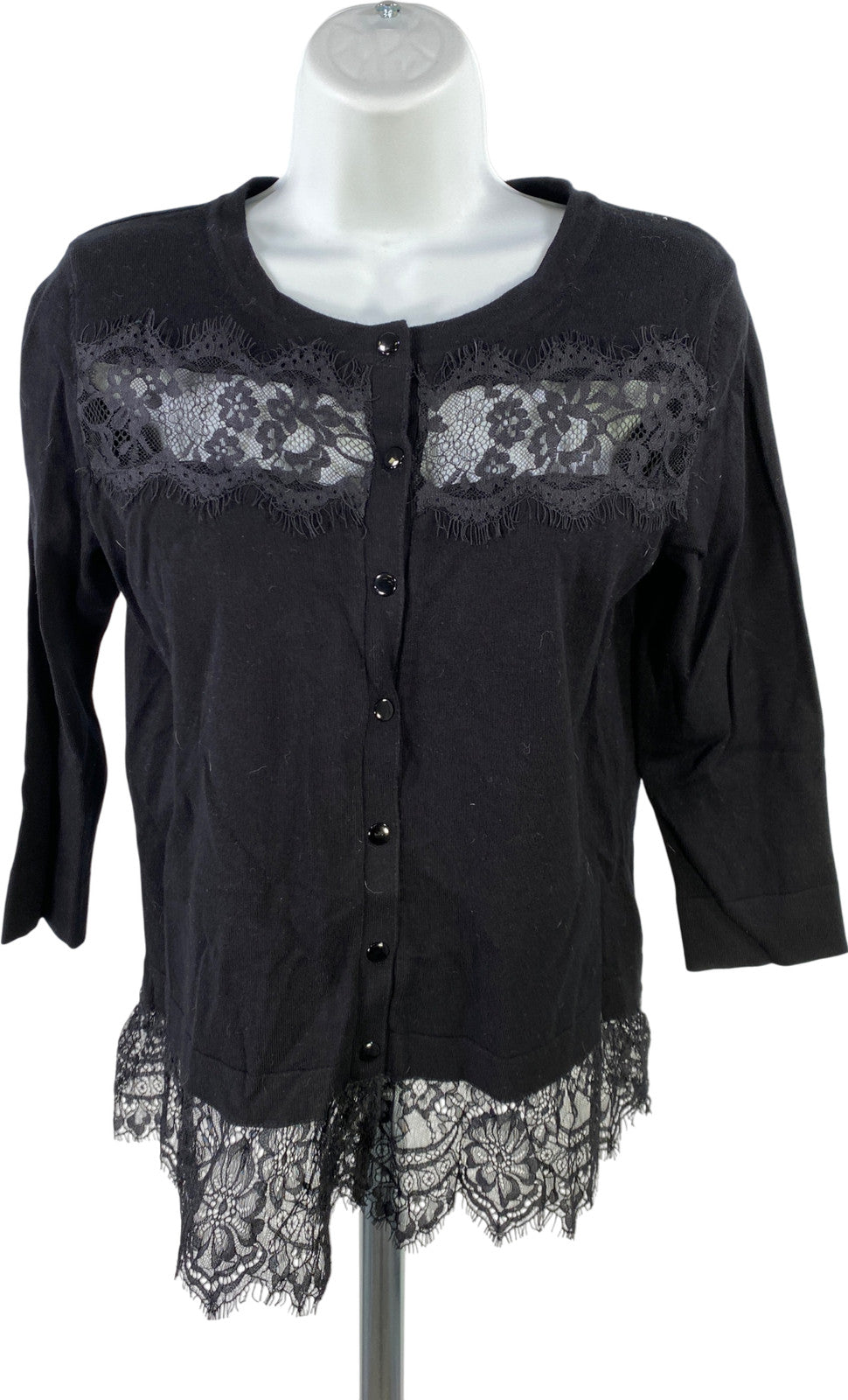 Catherine Malandrino Women’s Black Lace Trim 3/4 Sleeve Sweater - S