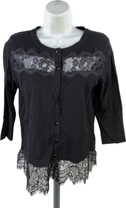Catherine Malandrino Women’s Black Lace Trim 3/4 Sleeve Sweater - S