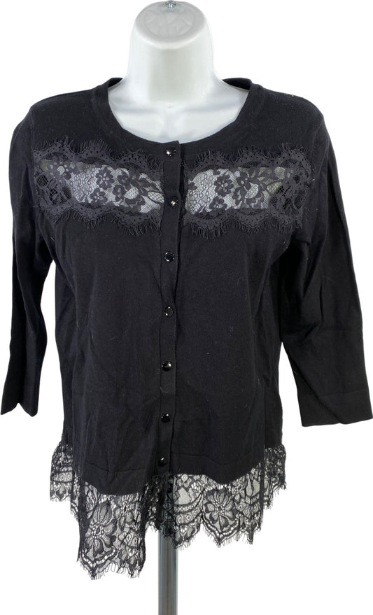 Catherine Malandrino Women’s Black Lace Trim 3/4 Sleeve Sweater - S