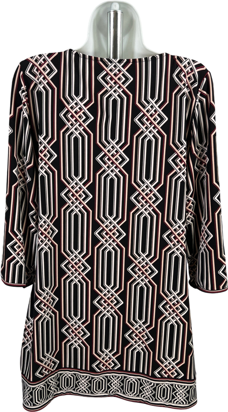 White House Black Market Women’s Black 3/4 Sleeve Lace Neck Tunic Blouse - M