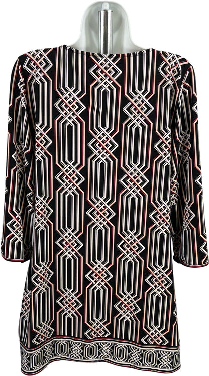 White House Black Market Women’s Black 3/4 Sleeve Lace Neck Tunic Blouse - M