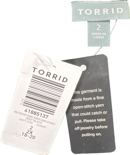 NEW Torrid Women’s Black Short Sleeve Mini Crochet Cover Up Dress - Plus 2X