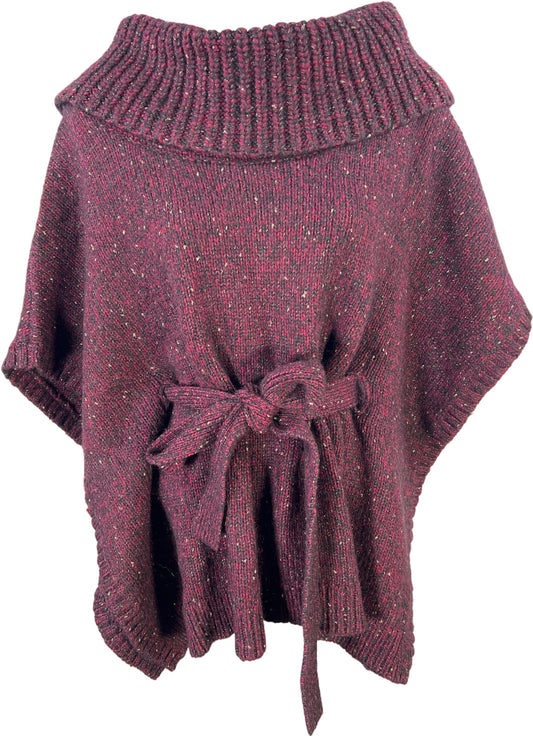 White House Black Market Women’s Burgundy Cowl Neck Poncho Sweater - M