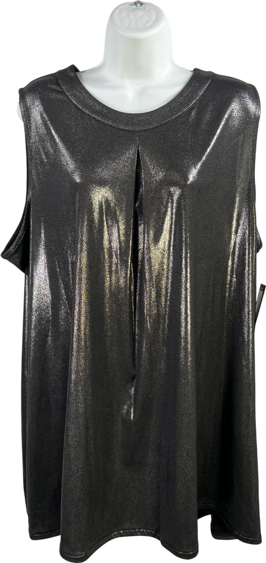 Worthington Women’s Black Silver Foil Metallic Sleeveless Blouse - Plus 1X