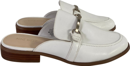 Nine West Women’s White Johnnie Slip On Low Heel Mules - 8.5