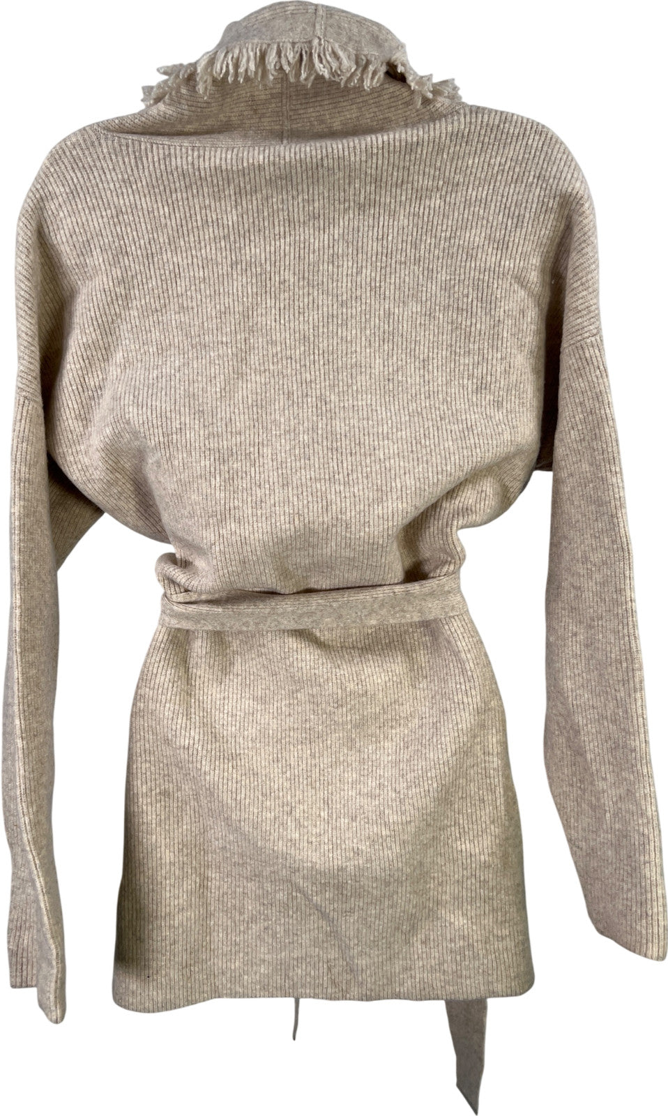 White House Black Market Women’s Beige Fringe Trim Wrap Sweater - S