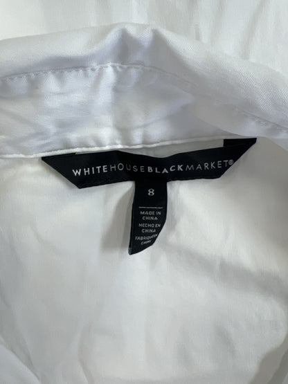 White House Black Market Women’s White Long Pleated Sleeve Button Up Blouse - 8