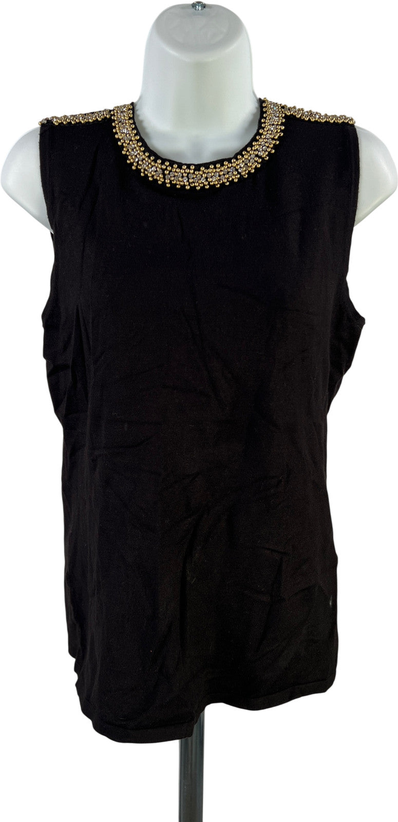 White House Black Market Women’s Black Beaded Neck Sleeveless Sweater - M