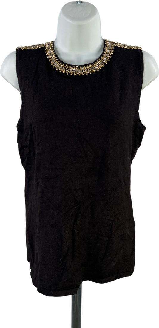White House Black Market Women’s Black Beaded Neck Sleeveless Sweater - M