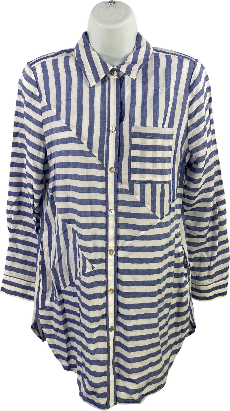 Chico’s Women’s Blue/White Striped Long Sleeve Button Up Shirt - 0/US 4-6