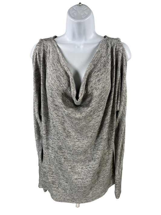 White House Black Market Women's Gray Metallic Cold Shoulder Sweater - L