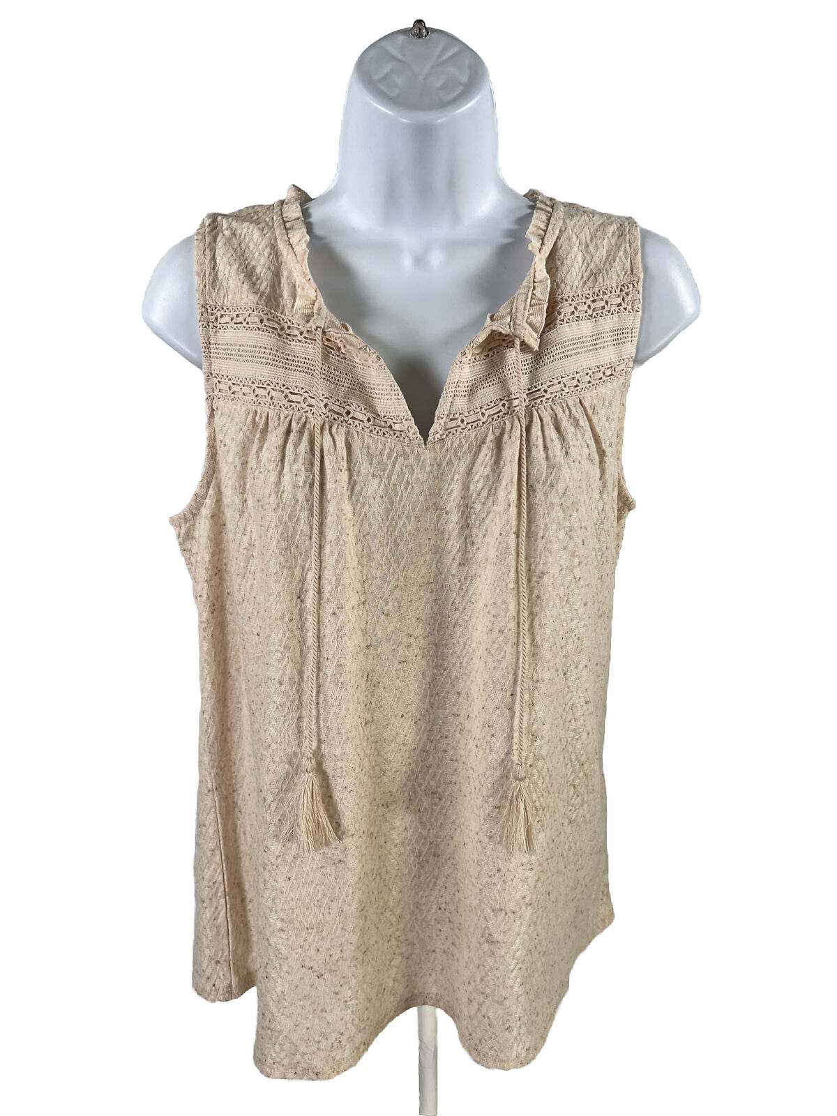 NEW Cable and Gauge Women's Beige Sleeveless Tassel Top - M