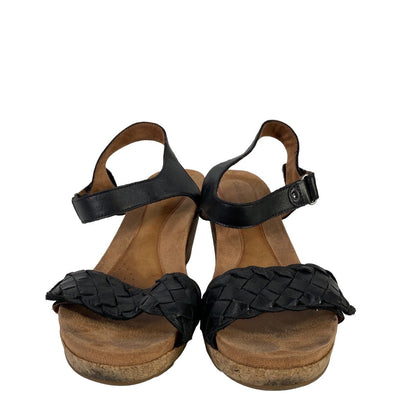 Cobb Hill by Rockport Women's Black Leather Cork Block Heel Sandals - 10