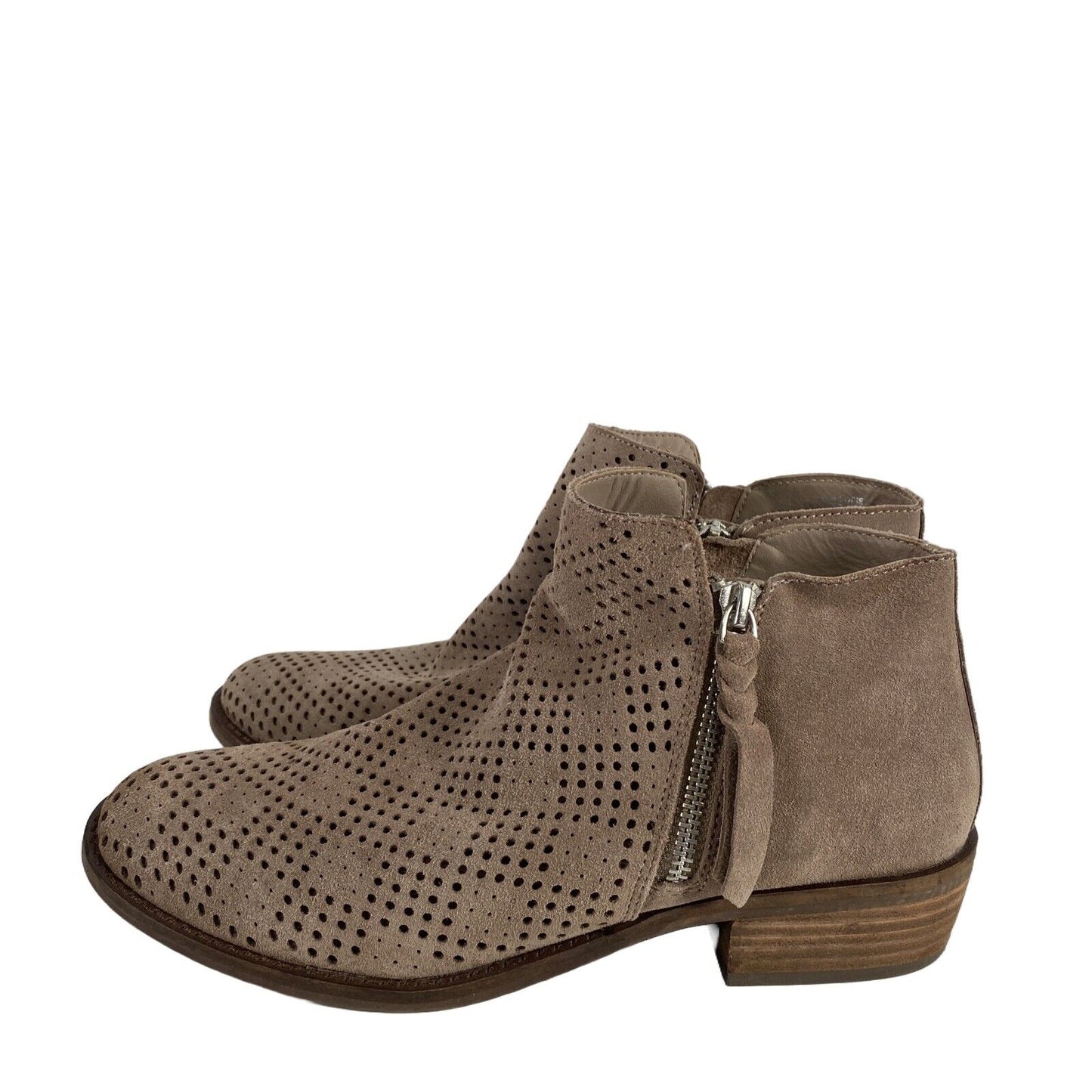 Dolce Vita Women's Beige Suede Perforated Side Zip Ankle Booties - 8.5