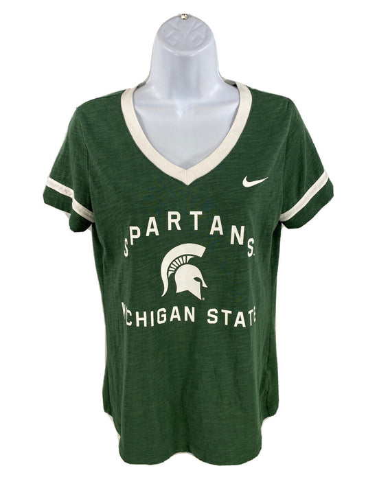 Nike Camiseta con cuello en V Michigan State MSU de algodón verde para mujer - S