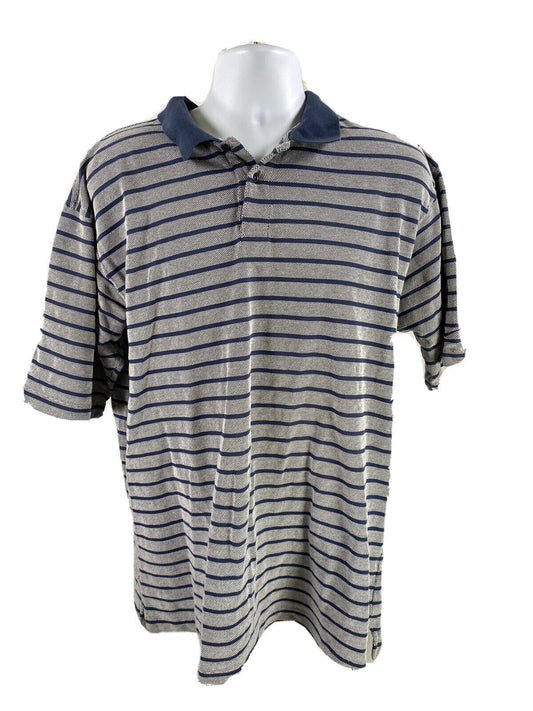 Nike Men's Gray/Blue Striped Short Sleeve Cotton Polo Shirt Sz L