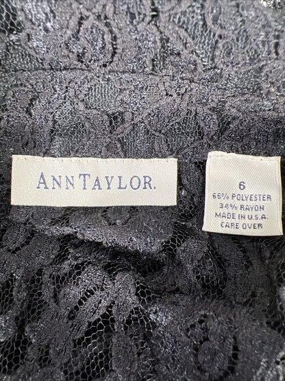Ann Taylor Camisa negra con botones de encaje transparente para mujer - 6