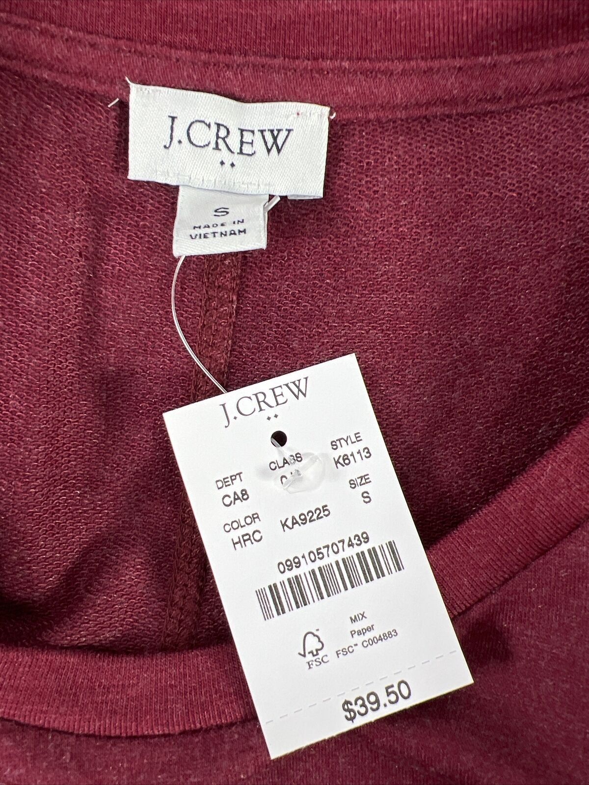 NEW J.Crew Women's Burgundy Supercomfy Long Sleeve T-Shirt - S