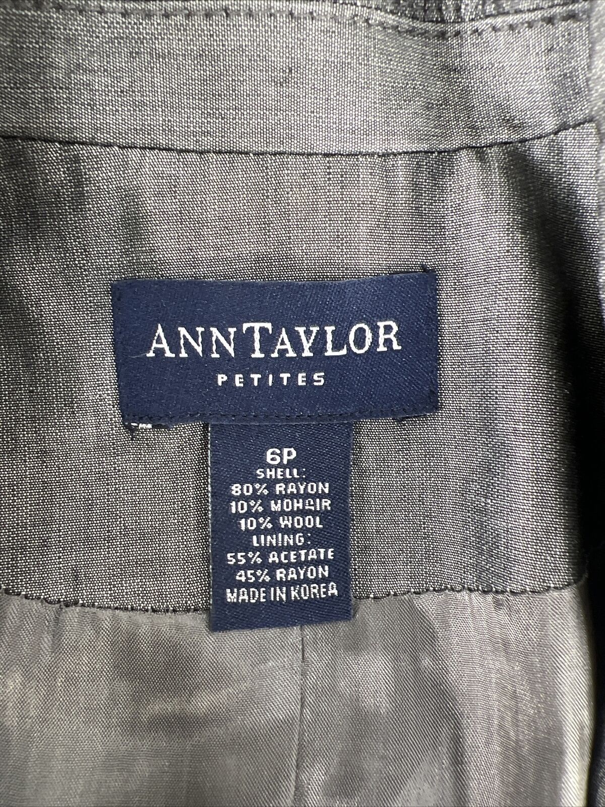 Ann Taylor Women's Gray Wool Blend One Button Blazer Jacket - 6 Petite