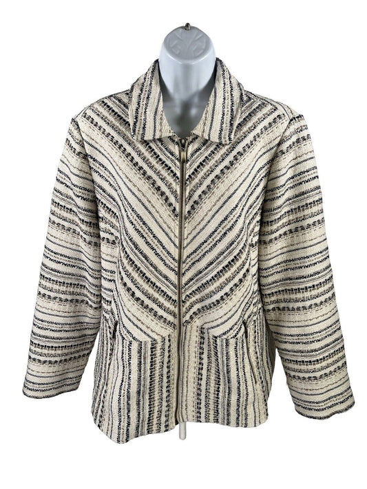 Chico's Women's Ivory Textured Tweed Full Zip Jacket - 3 US 16/18