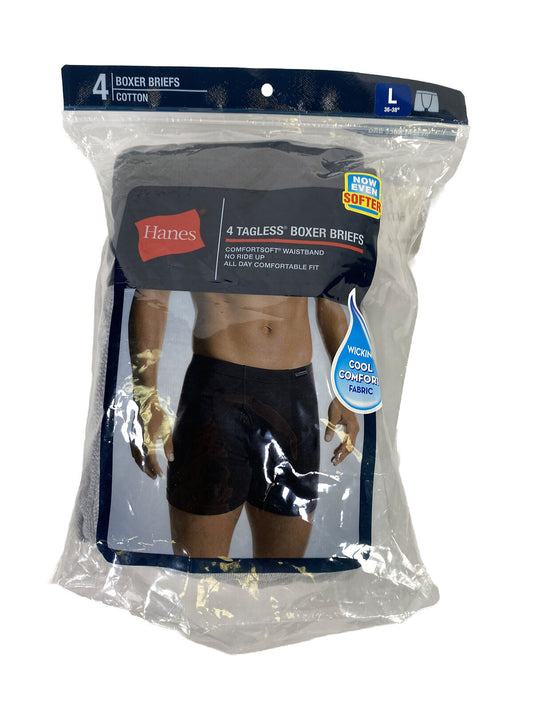 NEW Hanes Men's Gray/Black 4 Pack Boxer Brief Underwear - L (36-38")