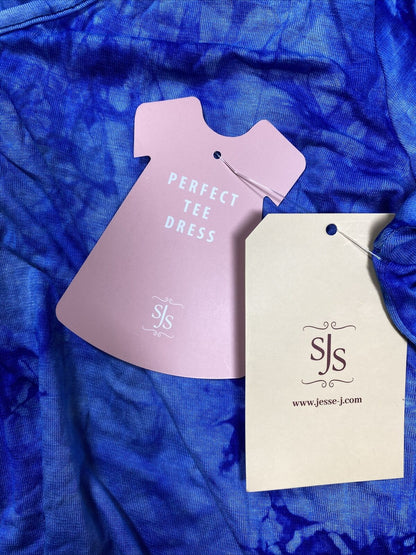 NUEVO Vestido estilo camiseta teñido anudado de manga corta azul de SJS para mujer - M