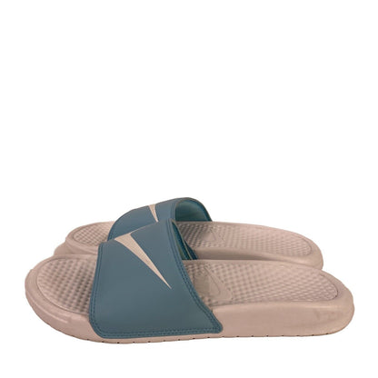 Nike Women's Blue Benassi Swoosh 312432 Slides Sandals - 10