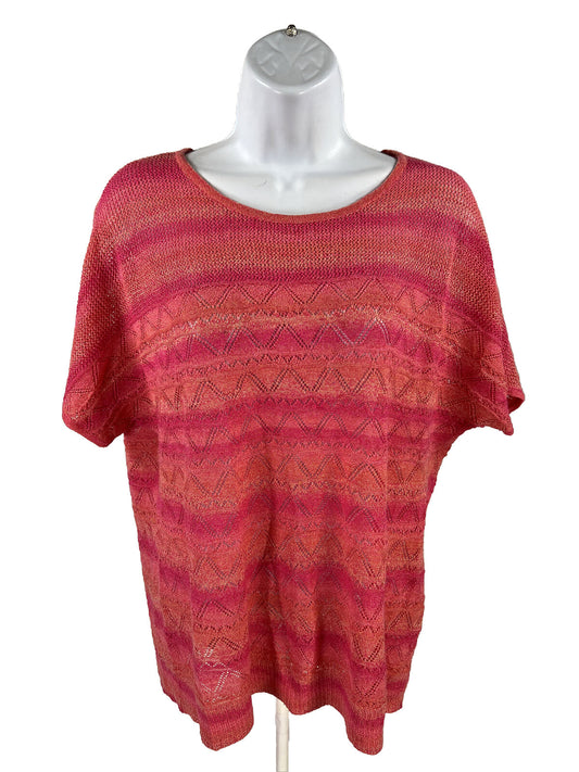 Chico's Women's Red/Orange Short Sleeve Sheer Knit Sweater - 2 US L
