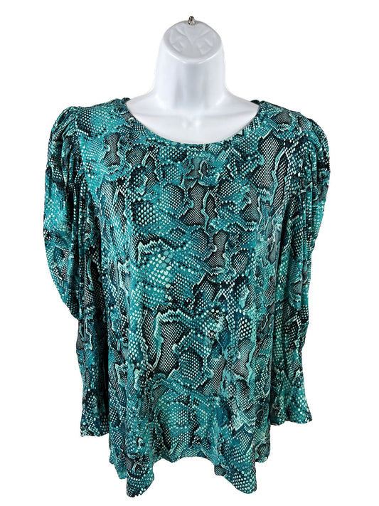 NEW Chico's Women's Blue Snake Print Puff Sleeve Knit Top - 2/US L