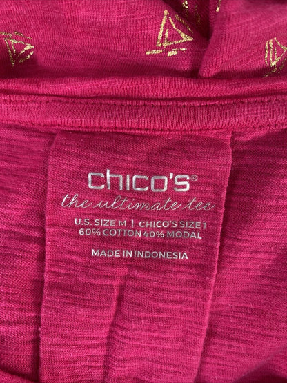 Chico's Camiseta de manga corta con gráfico de velero rosa para mujer - 1 (US M)