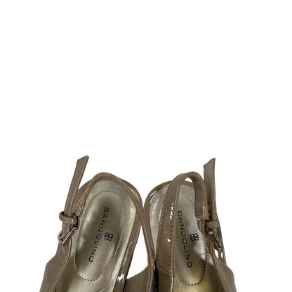 Bandolino Women's Beige Synthetic Patent Open Toe Heels - 10 M