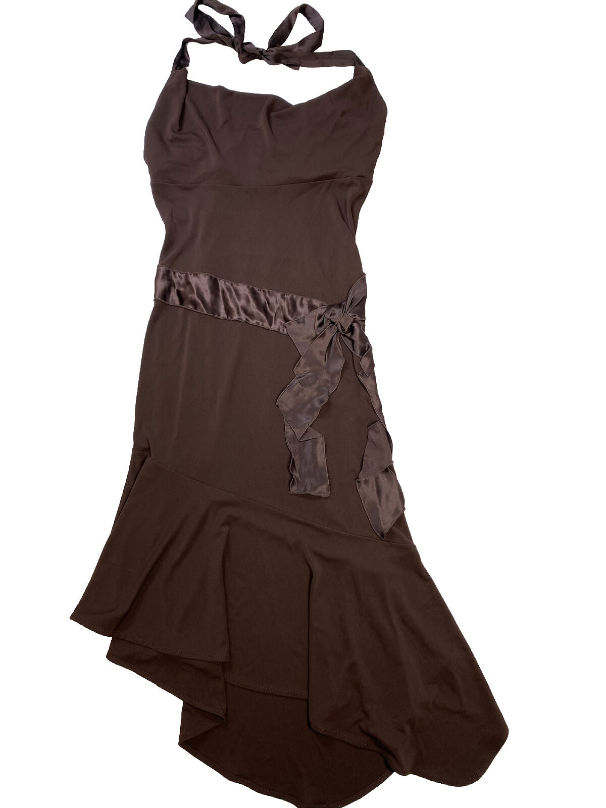 NEW BCBGMaxazria Women's Brown Halter Neck Asymmetrical Dress - S