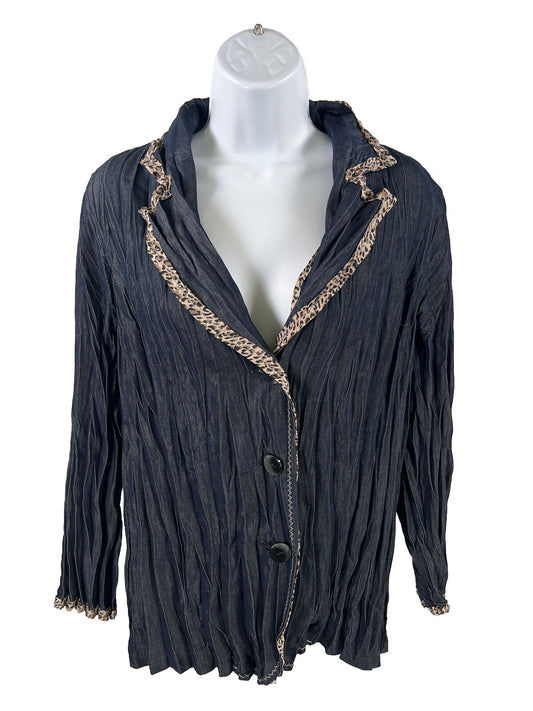 Chico's Women's Dark Blue Pleated Button Up Blouse Top - 1/US M