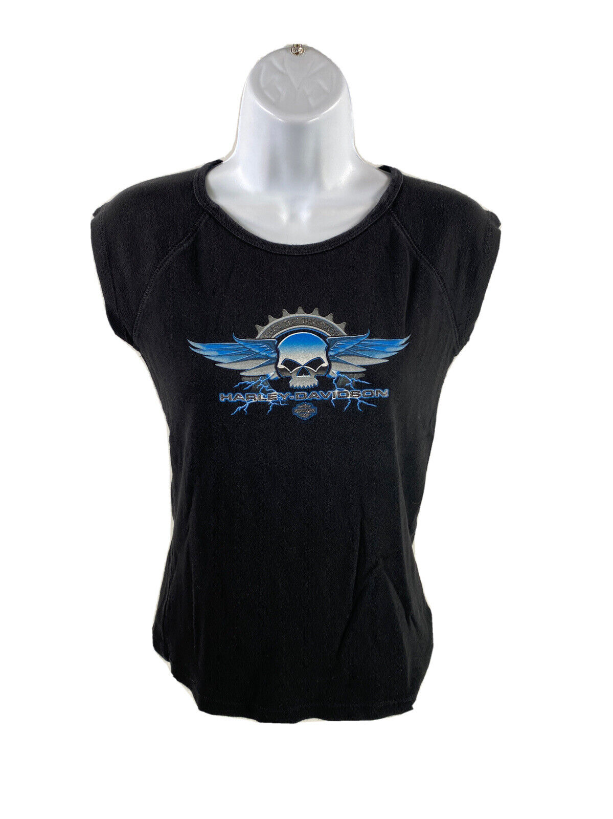 Harley Davidson Women's Black Cement City, MI Cap Sleeve T-Shirt - L