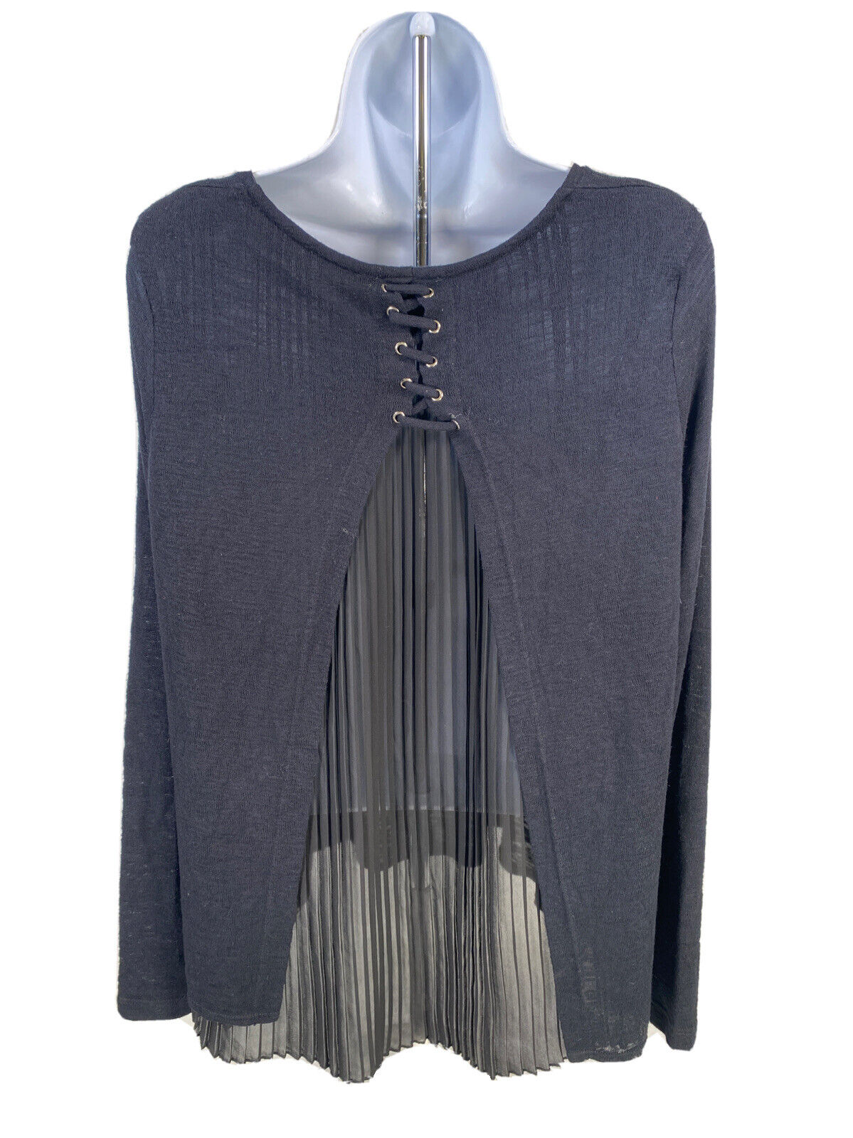 W5 Anthropologie Women's Black Long Sleeve Pleated Sweater Sz M