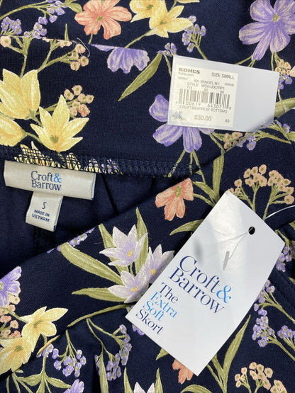 NUEVO Falda recta floral azul marino de Croft and Barrow para mujer - S