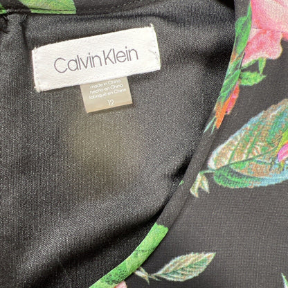 Calvin Klein Women's Black Floral Lined Sheer Shift Dress - 12