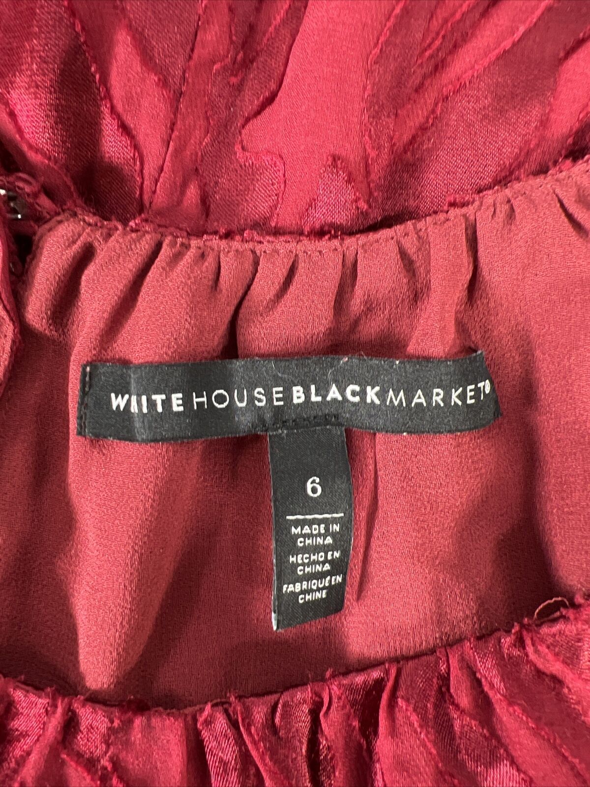 White House Black Market Women's Red Sleeveless Sheer Blouse - 6