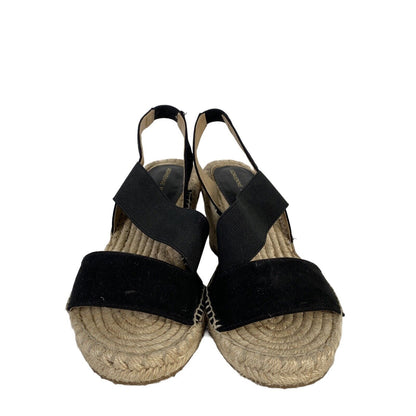 Adrienne Vittadini Womens Black Crete Strappy Espadrille Wedge Sandals -7