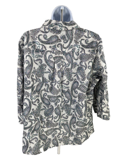 NEW Croft and Barrow Women's White/Blue Paisley Button Up Blouse - PXL