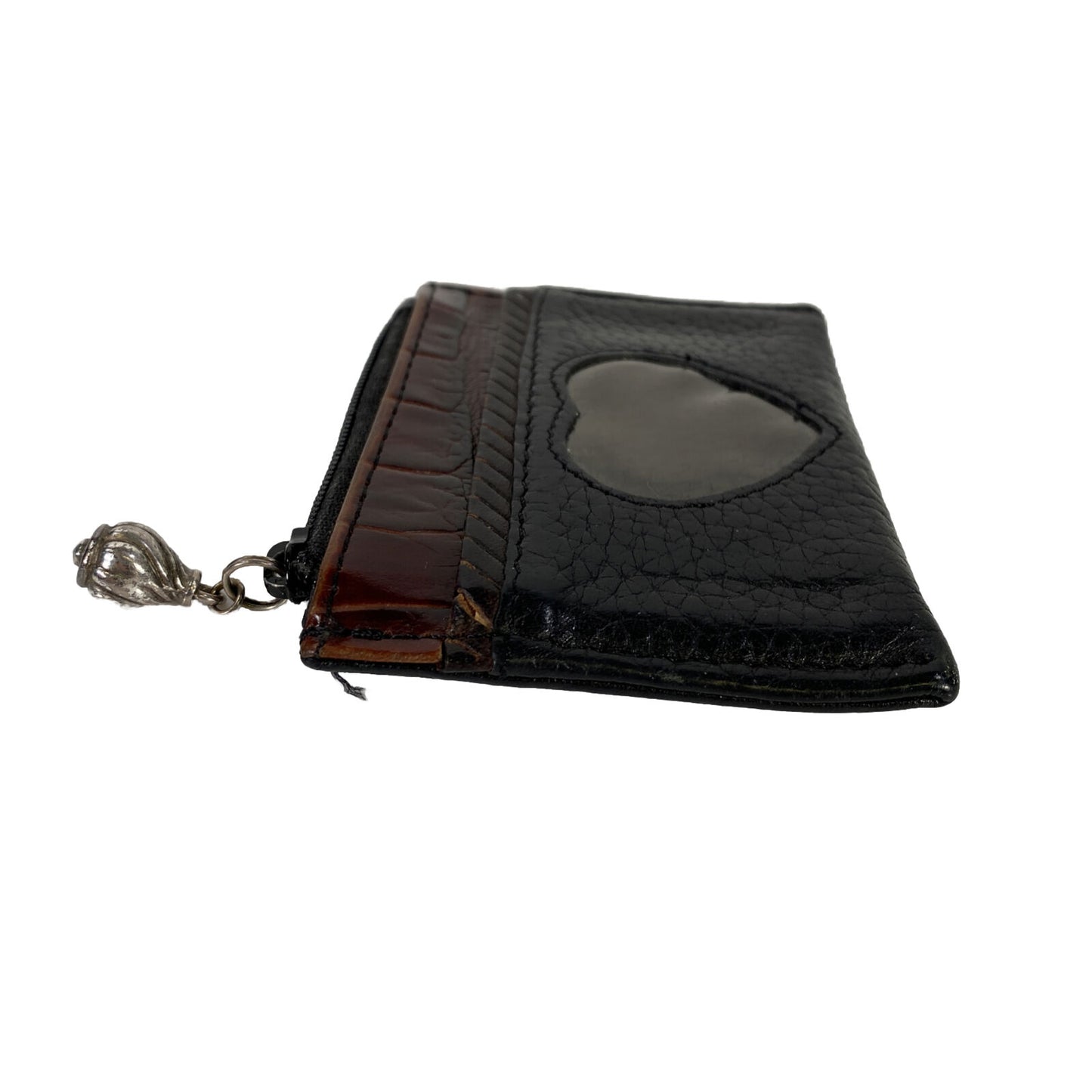 Brighton Black & Brown Leather Zip Top Small Pouch Card Wallet