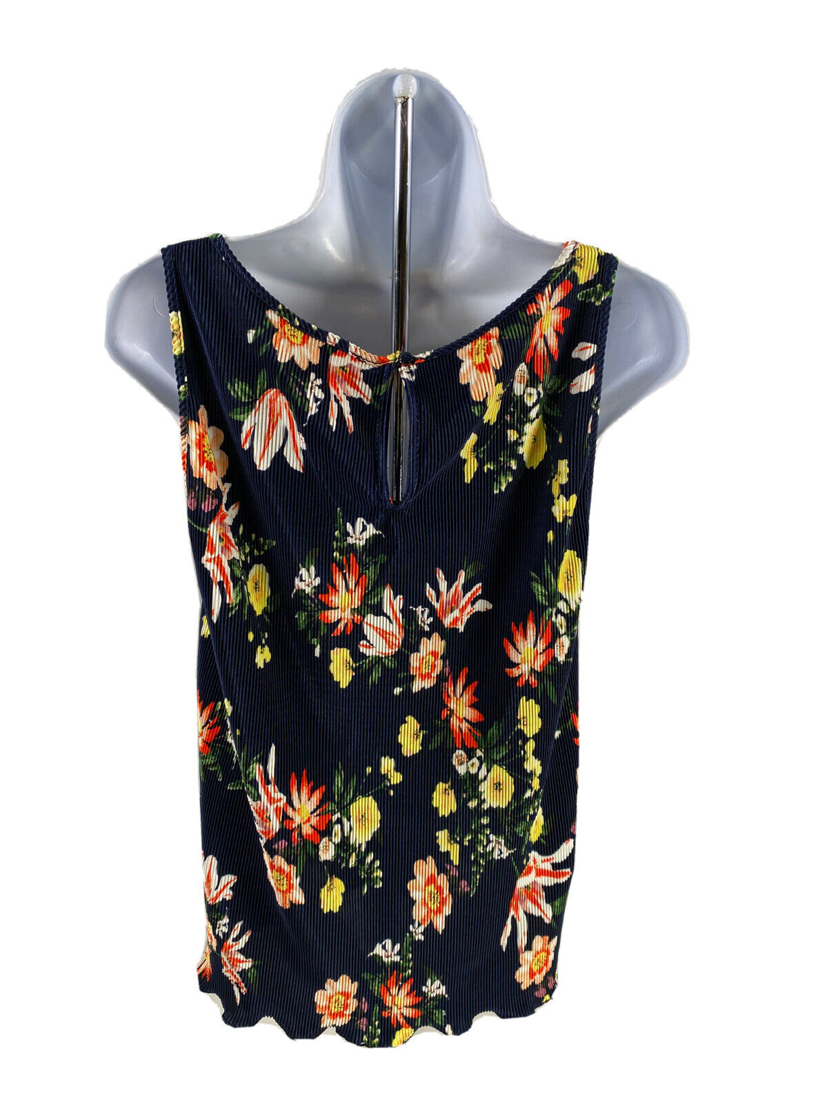 NEW Ann Taylor Women's Navy Blue Floral Sleeveless Pleated Top - S