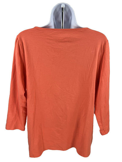 Chico's Women's Orange 3/4 Sleeve V-Neck Ultimate T-Shirt - 1/M