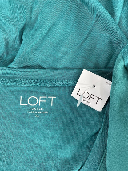NEW LOFT Women's Blue Long Sleeve Sheer Front T-Shirt - XL