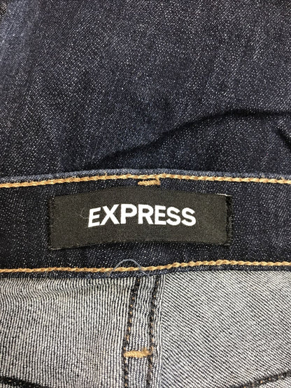Express Jeans de tiro medio súper ajustados y desgastados con lavado oscuro para mujer - 0