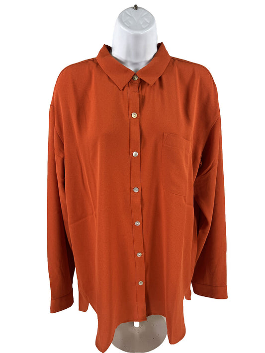 NUEVO Blusa con botones de manga larga de poliéster naranja de J. Jill para mujer - L