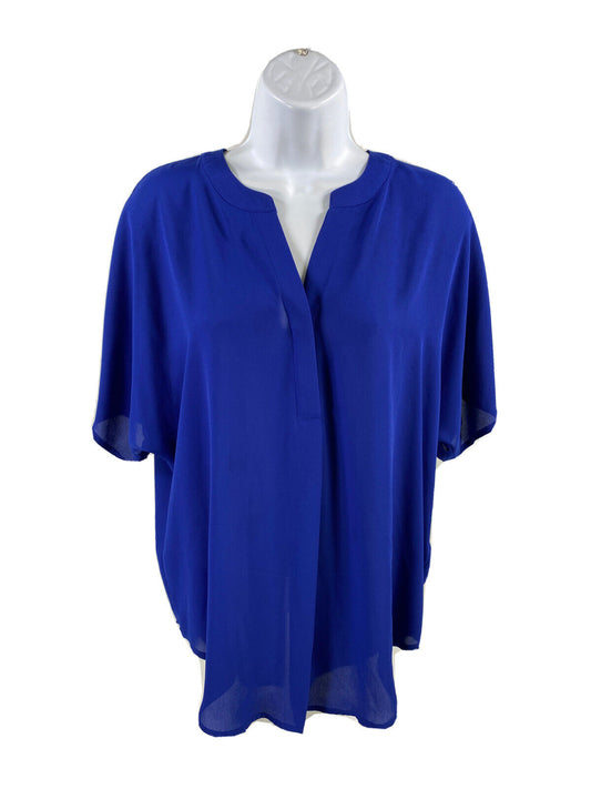 Chico's Blusa tipo túnica transparente de manga corta azul para mujer - 0/US S