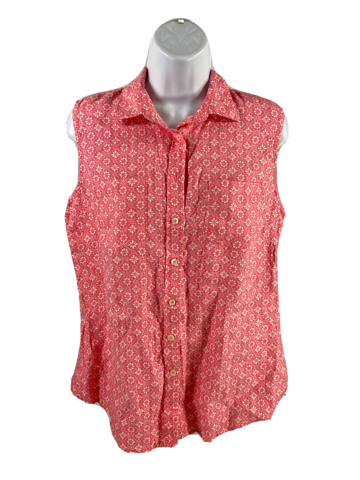 Talbots Women's Pink Linen Short Sleeve Button Up Tank Top - M
